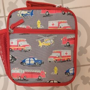 Pottery Barn Kids Red and Gray Vehicle Lunch Bag